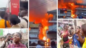 Major fire engulfs Adum Market in Kumasi's Central Business District, destroying properties and displacing traders. Firefighters battle intense flames as victims mourn losses. NPP Members