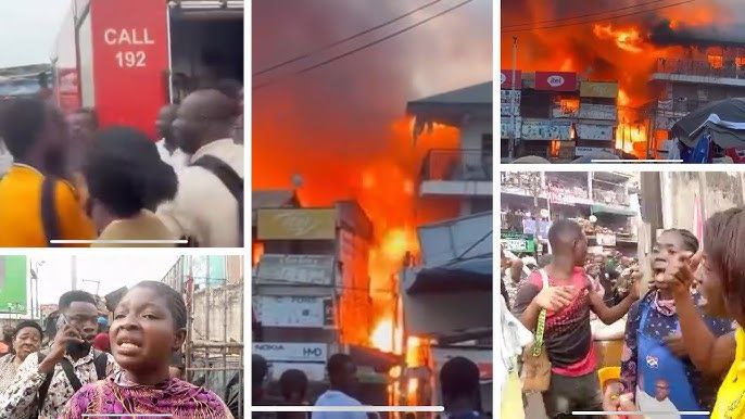 Major fire engulfs Adum Market in Kumasi's Central Business District, destroying properties and displacing traders. Firefighters battle intense flames as victims mourn losses.